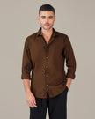 Brown Floral Pattern Linen-Cotton Blend Regular Fit Shirt