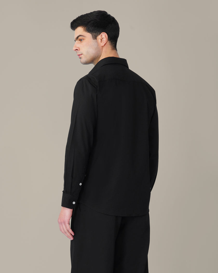 Black Solid Polyester-Lycra Blend Classic Fit Shirt