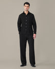 Black Solid Polyester-Lycra Blend Classic Fit Shirt