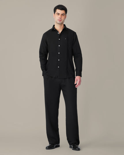 Black Solid Polyester-Lycra Blend Classic Fit Shirt