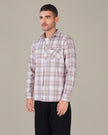 Gray Pink Plaid Cotton Slub Classic Fit Shirt