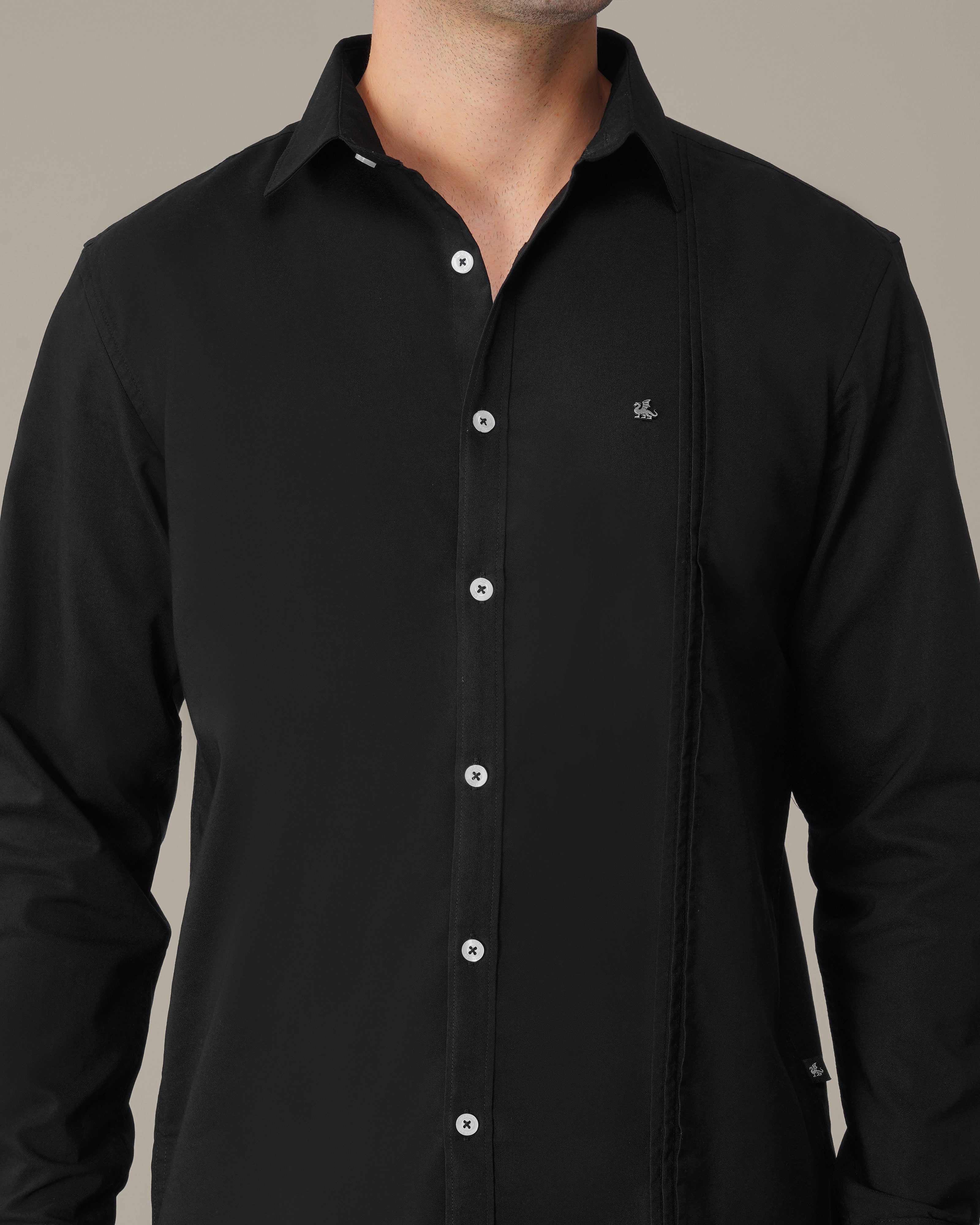 Black Solid Polyester-Lycra Blend Classic Fit Shirt