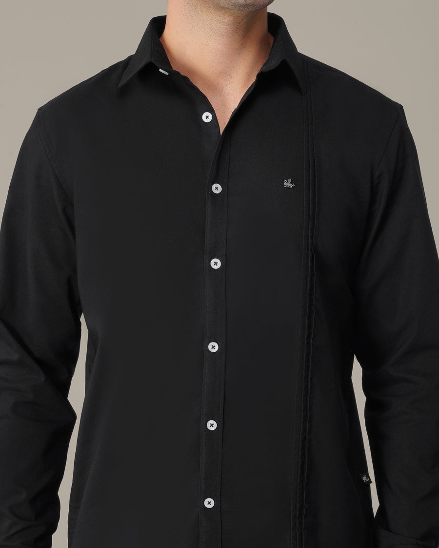 Black Solid Polyester-Lycra Blend Classic Fit Shirt