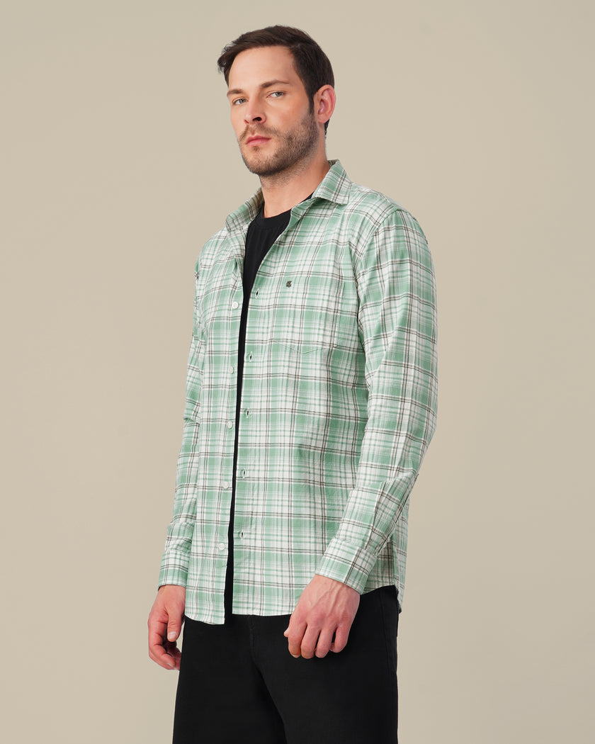 Mint Green Plaid Cotton Slub Classic Fit Shirt