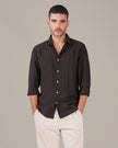 Deep Burgundy Textured Polyester Viscose Blend Regular Fit Shirt