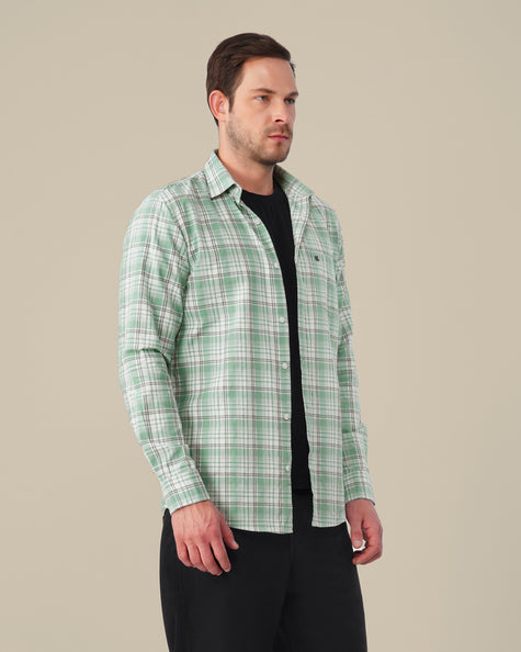 Mint Green Plaid Cotton Slub Classic Fit Shirt