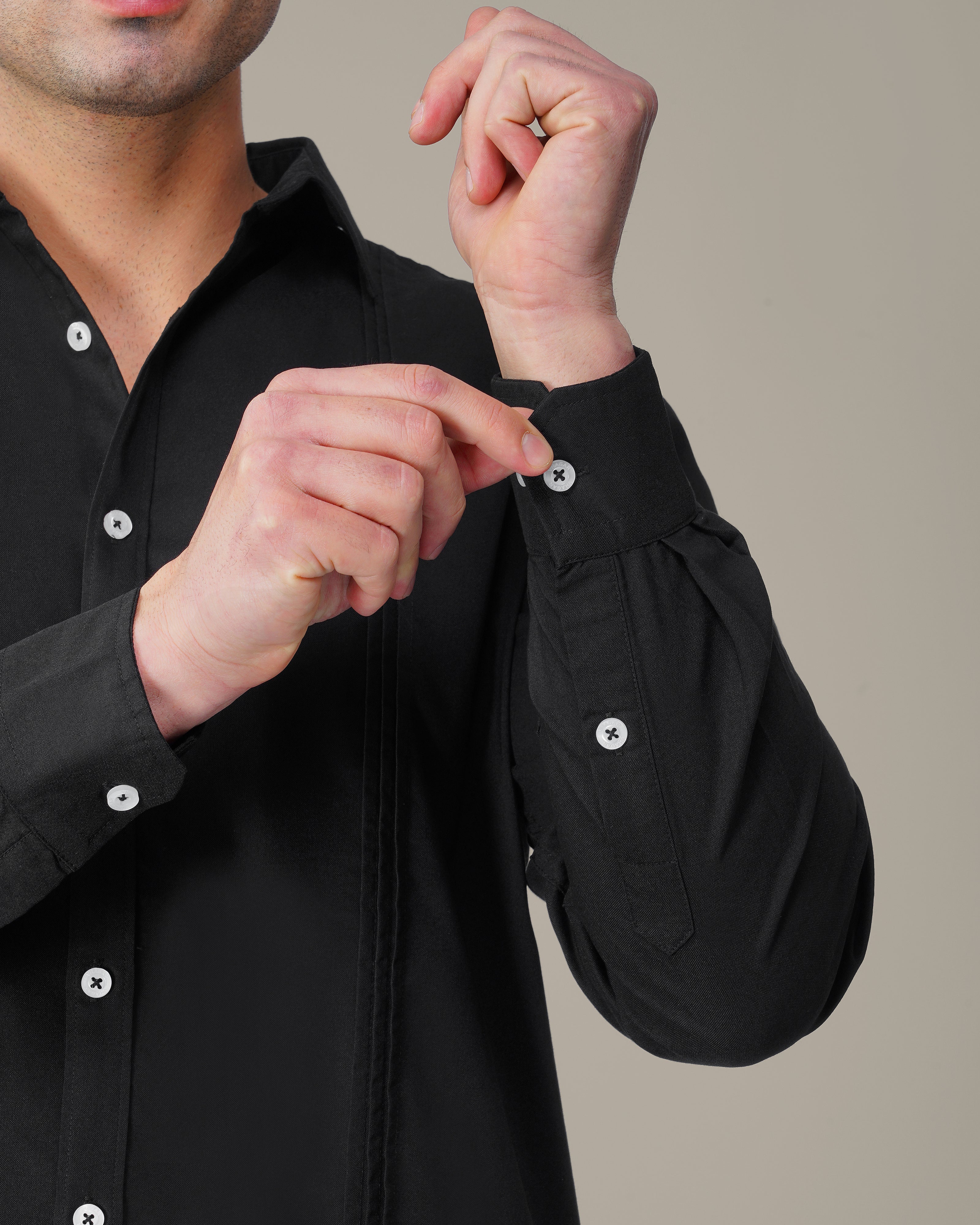 Black Solid Polyester-Lycra Blend Classic Fit Shirt