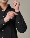 Black Solid Polyester-Lycra Blend Classic Fit Shirt