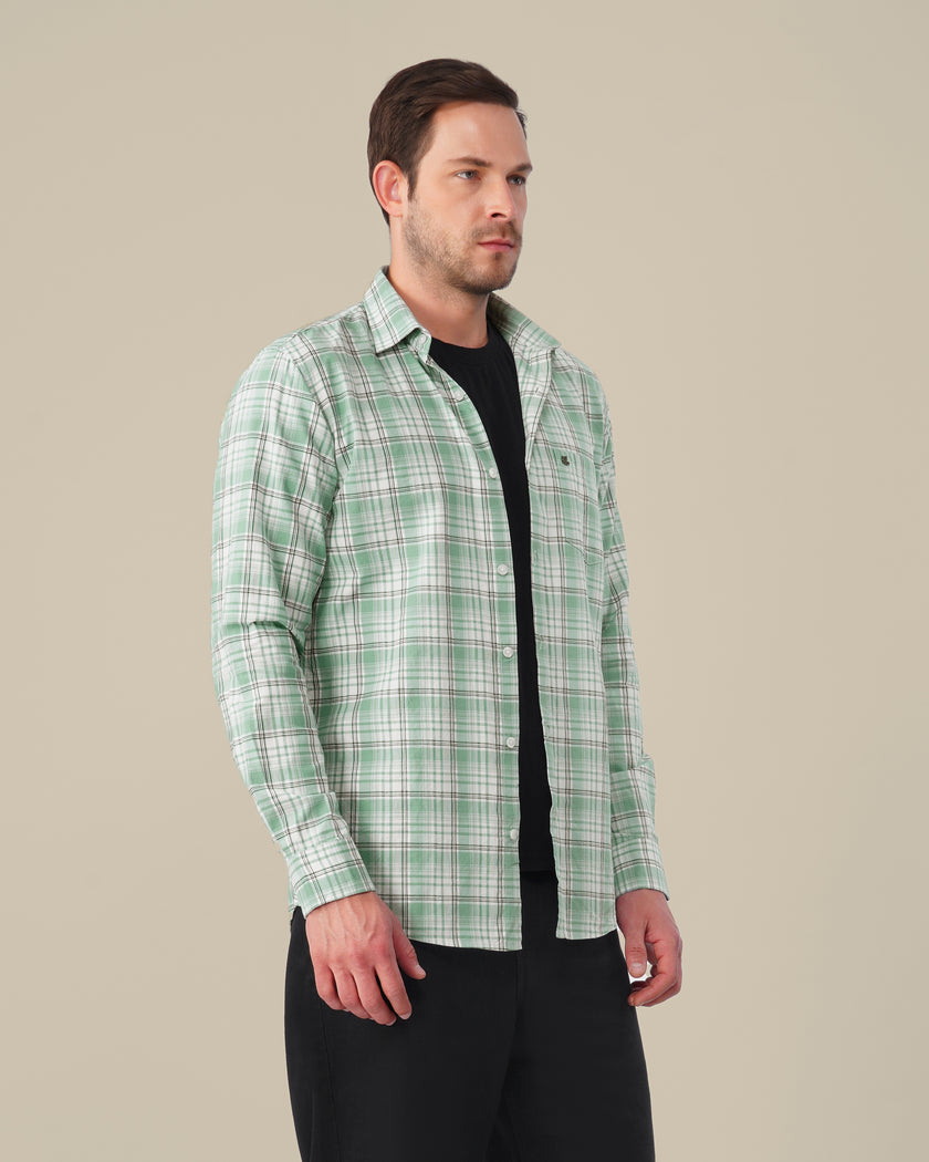 Mint Green Plaid Cotton Slub Classic Fit Shirt