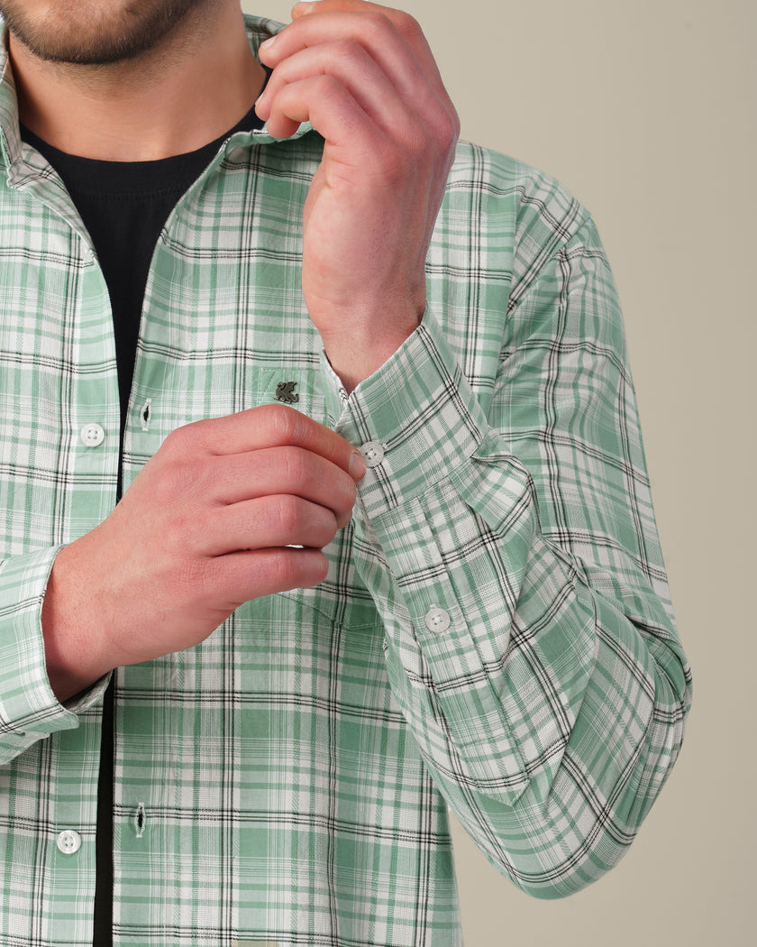 Mint Green Plaid Cotton Slub Classic Fit Shirt