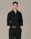Black Solid Polyester-Lycra Blend Classic Fit Shirt