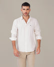 White Textured Polyester Viscose Regular Fit Shirt