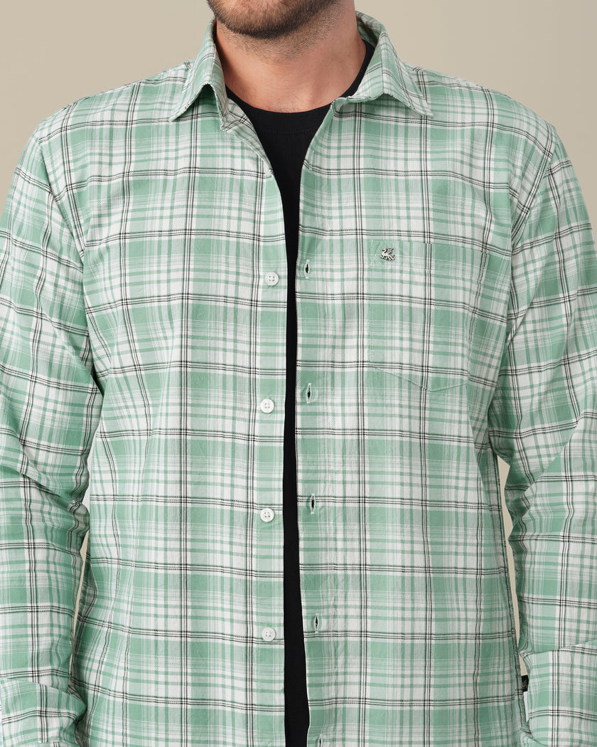 Mint Green Plaid Cotton Slub Classic Fit Shirt
