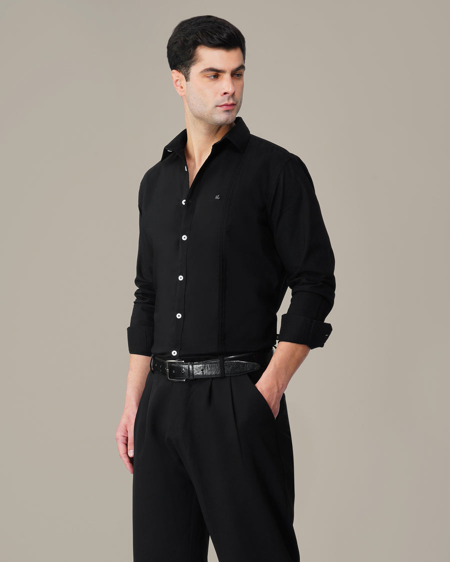 Black Solid Polyester-Lycra Blend Classic Fit Shirt