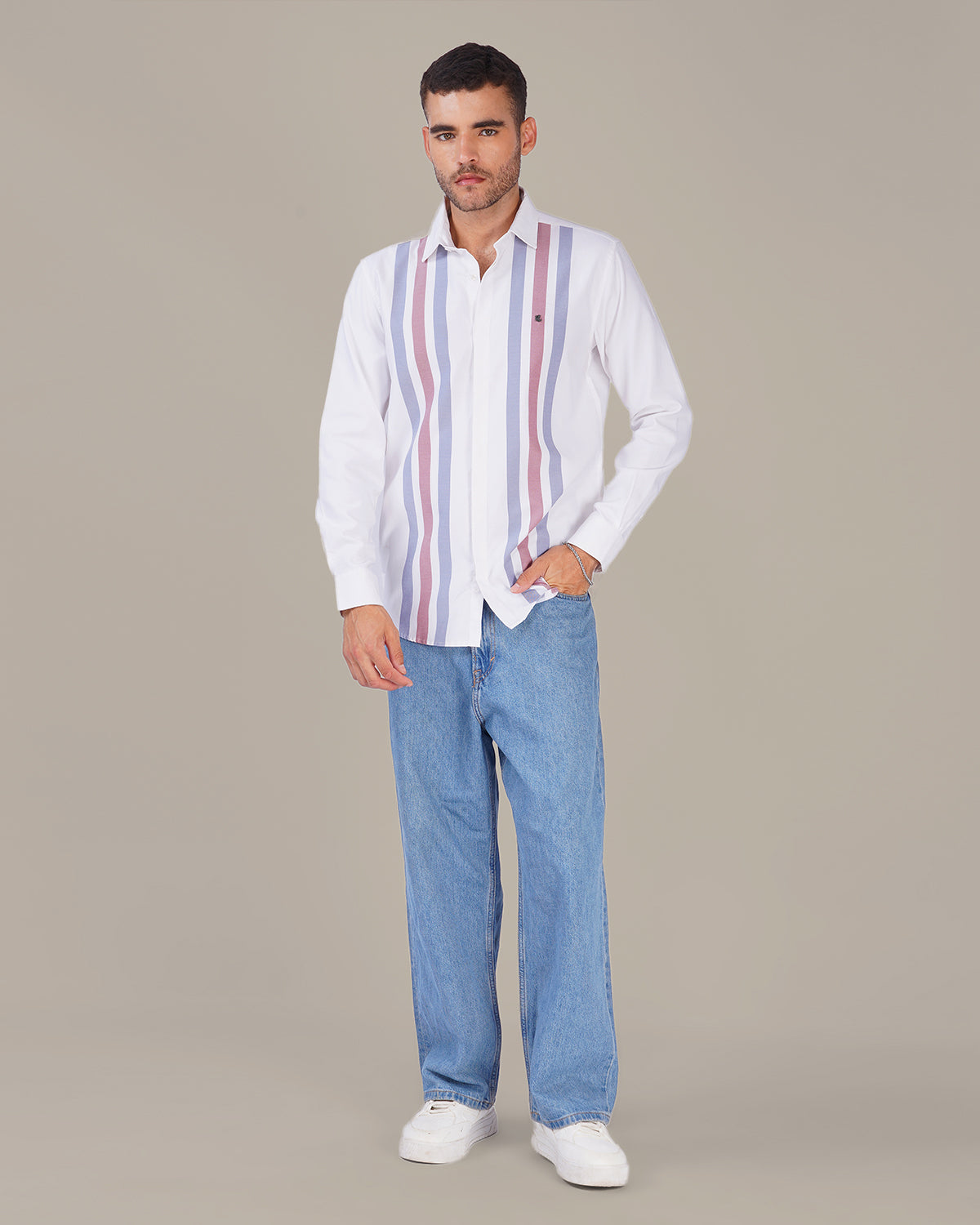 White Striped Soft-Finished Cotton Regular Fit Shirt