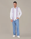 White Striped Soft-Finished Cotton Regular Fit Shirt