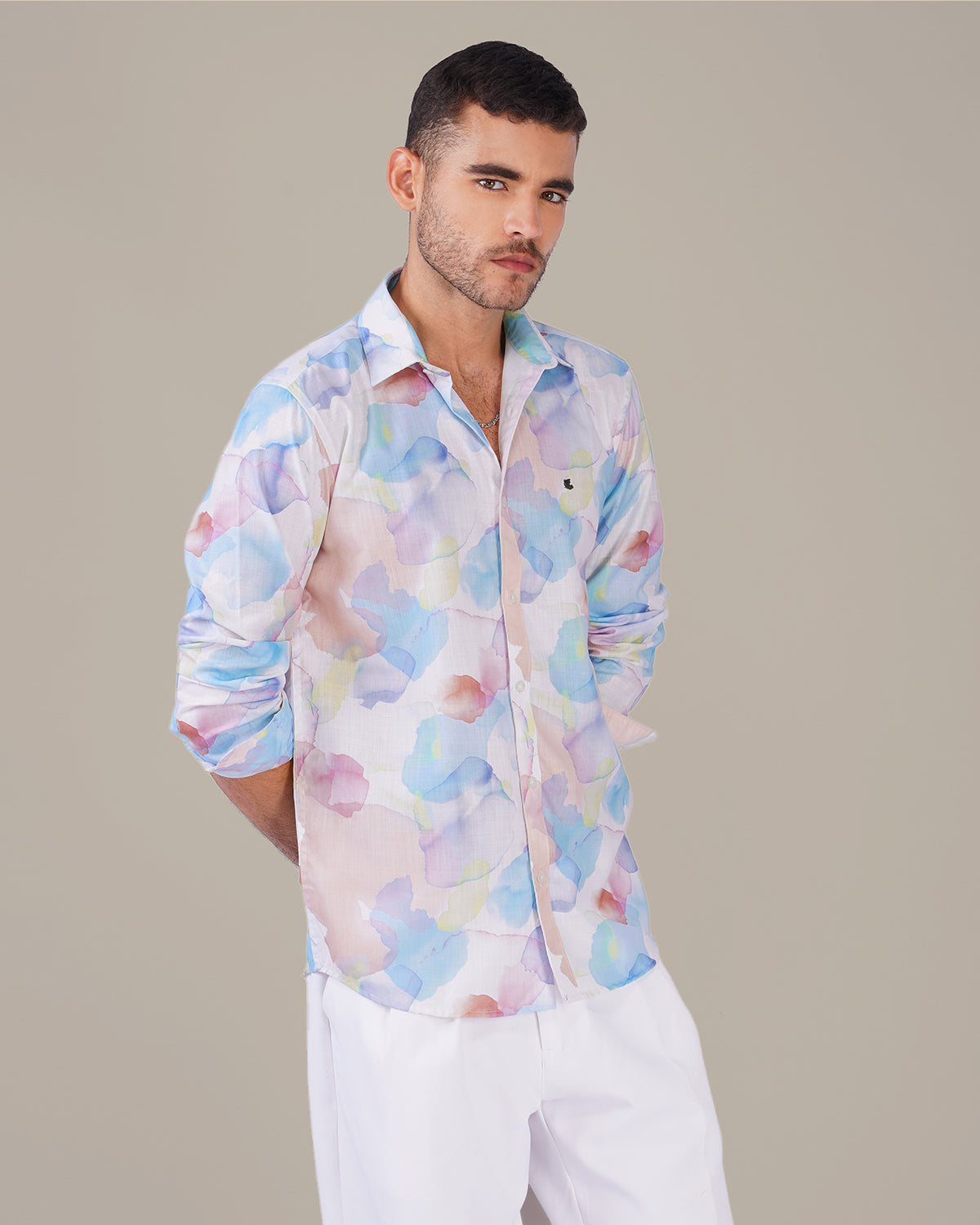 Multicolor Watercolor Print Polyester Regular Fit Shirt