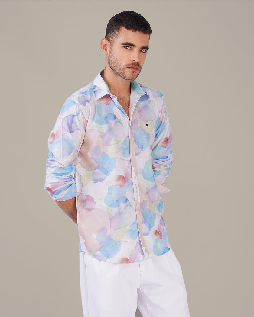 Multicolor Watercolor Print Polyester Regular Fit Shirt
