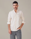 Off White Solid Linen Blend Mandarin Collar Shirt