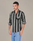 Black and Gray Striped Cotton Slub Regular Fit Shirt