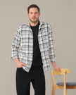 White and Blue Plaid Poly Viscose Stretch Blend Classic Fit Shirt