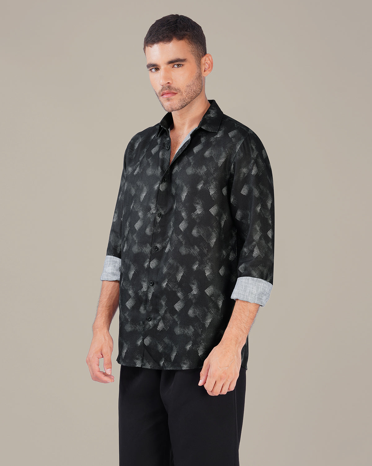 The Charcoal Abstract Shirt - Polyester · Regular Fit