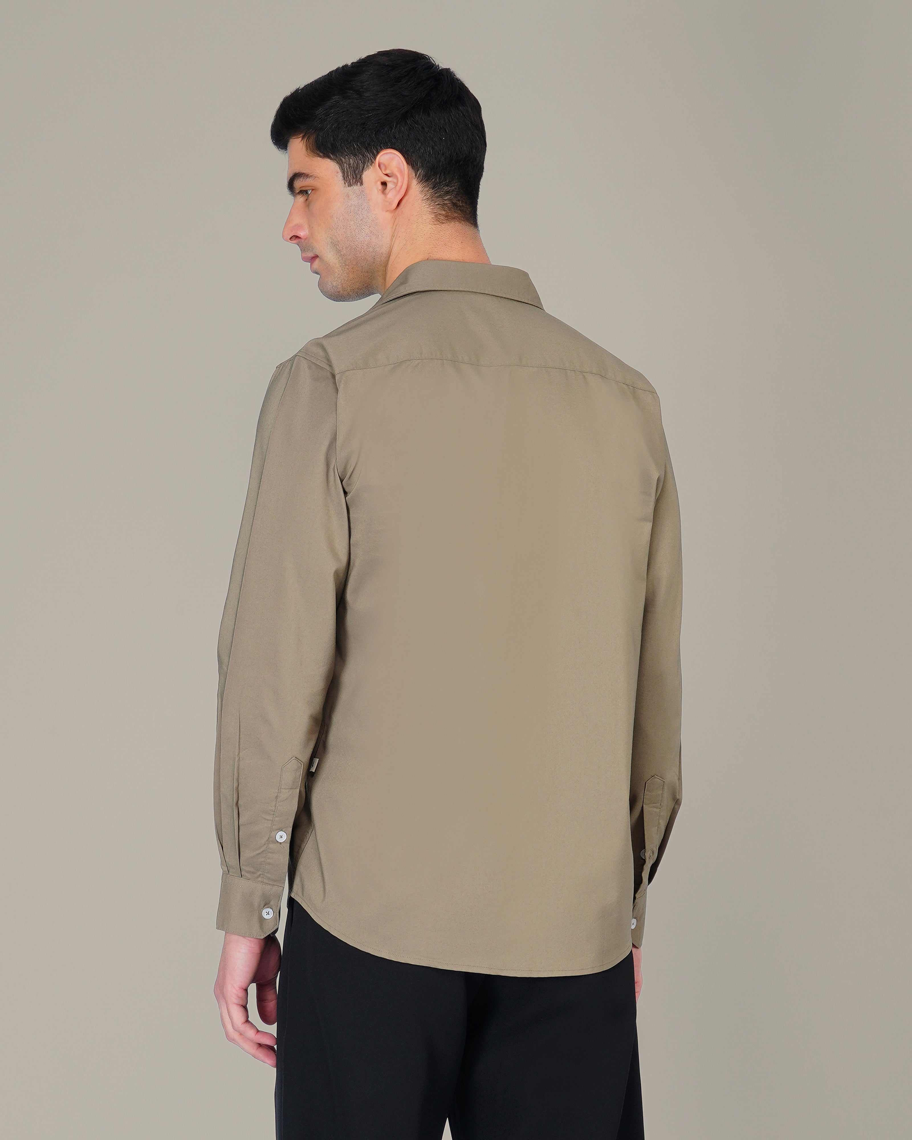 Olive Solid Polyester-Lycra Blend Regular Collar Shirt