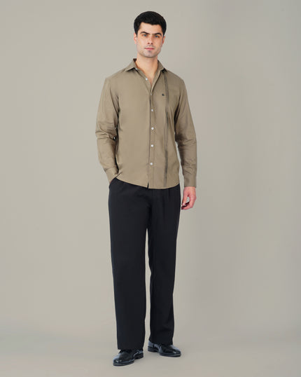 Olive Solid Polyester-Lycra Blend Regular Collar Shirt