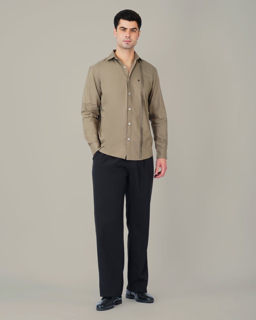 Olive Solid Polyester-Lycra Blend Regular Collar Shirt