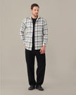 White and Blue Plaid Poly Viscose Stretch Blend Classic Fit Shirt