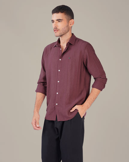 Deep Plum Textured Polyester Viscose Classic Fit Shirt