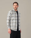 White and Blue Plaid Poly Viscose Stretch Blend Classic Fit Shirt