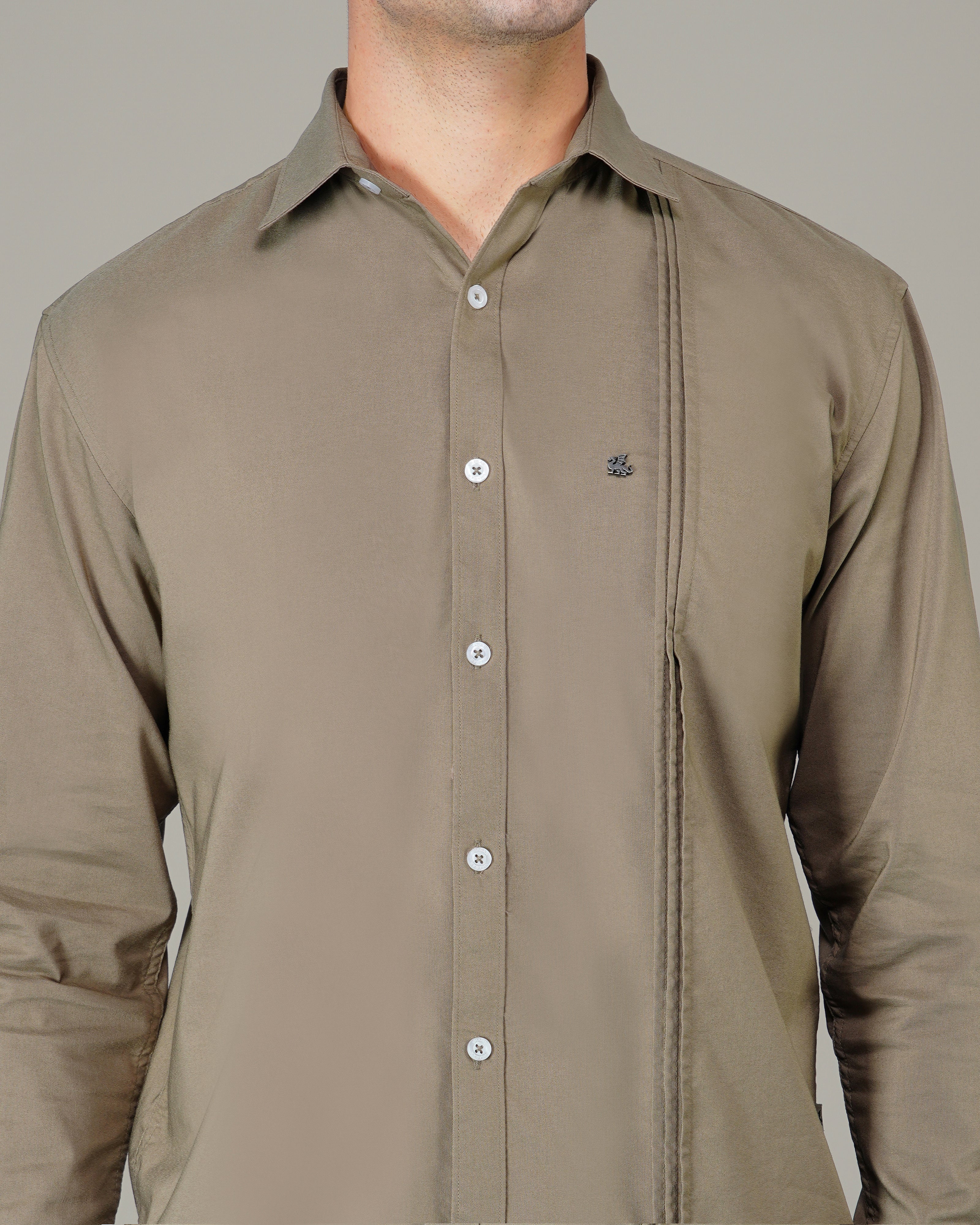 Olive Solid Polyester-Lycra Blend Regular Collar Shirt