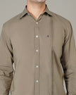 Olive Solid Polyester-Lycra Blend Regular Collar Shirt