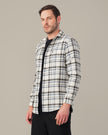 White and Blue Plaid Poly Viscose Stretch Blend Classic Fit Shirt