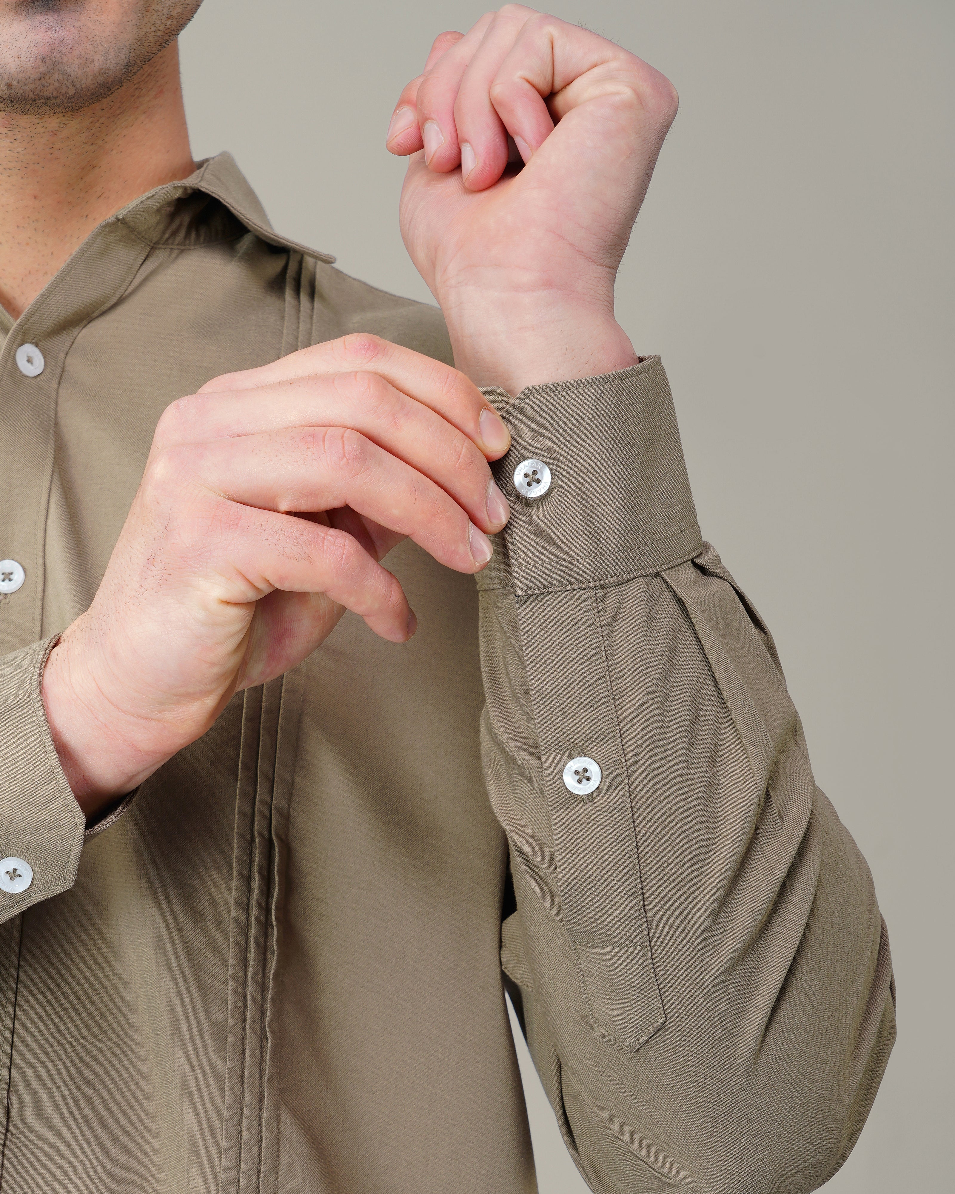 Olive Solid Polyester-Lycra Blend Regular Collar Shirt