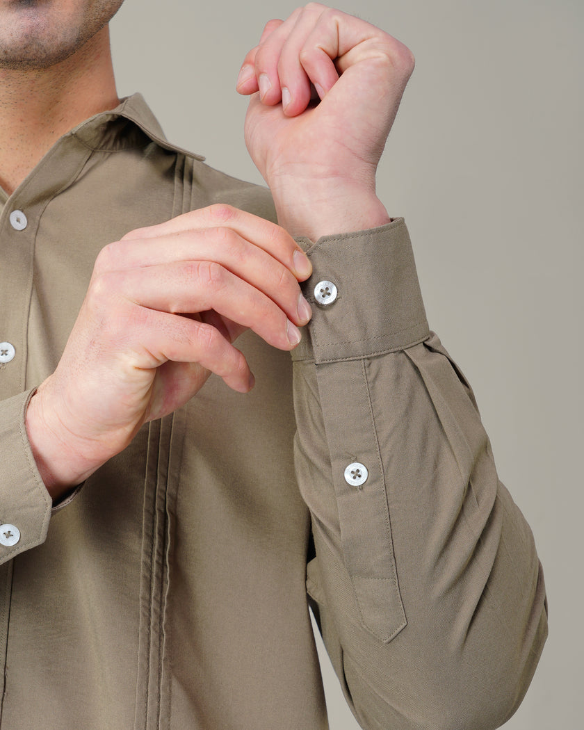 Olive Solid Polyester-Lycra Blend Regular Collar Shirt