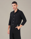 Charcoal Textured Polyester Viscose Blend Regular Fit Shirt