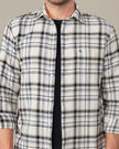 White and Blue Plaid Poly Viscose Stretch Blend Classic Fit Shirt