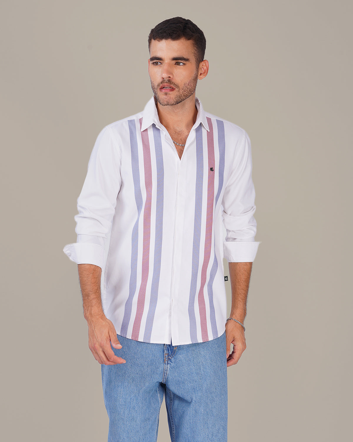 White Striped Soft-Finished Cotton Regular Fit Shirt