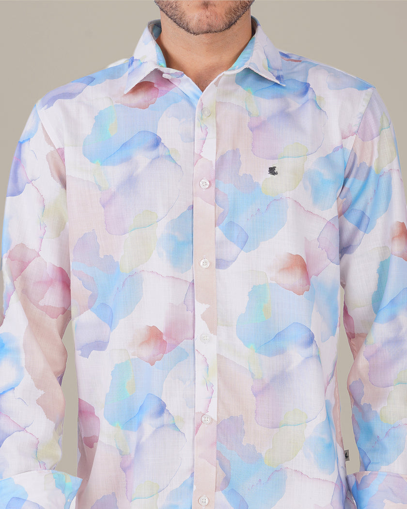 Multicolor Watercolor Print Polyester Regular Fit Shirt