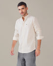 Off White Solid Linen Blend Mandarin Collar Shirt