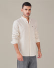 Off White Solid Linen Blend Mandarin Collar Shirt