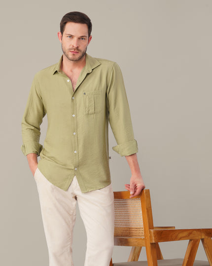 Olive Green Solid Smooth Blend Regular Fit Shirt