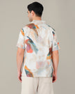 Multicolor Abstract Print Linen Blend Short Sleeve Shirt