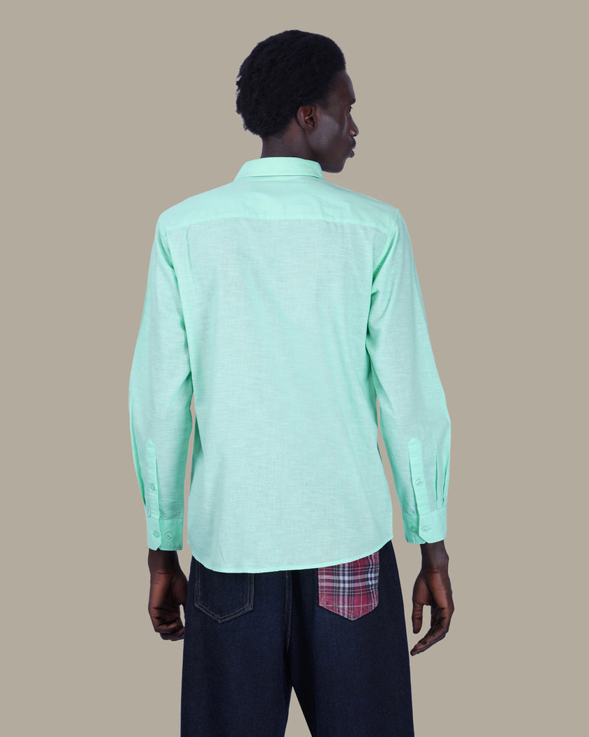 Mint Green Solid 100% Cotton Slub Shirt