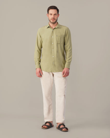Olive Green Solid Smooth Blend Regular Fit Shirt