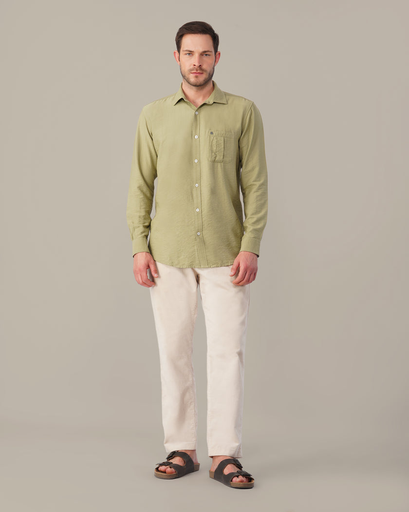 Olive Green Solid Smooth Blend Regular Fit Shirt