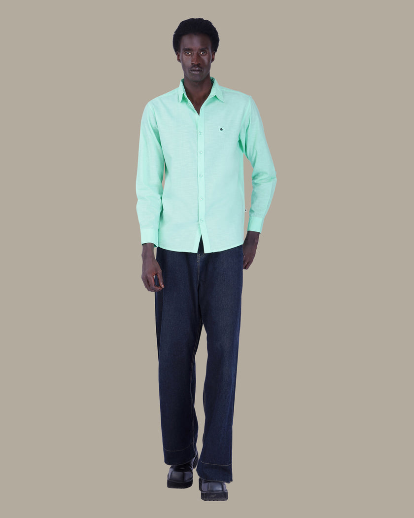 Mint Green Solid 100% Cotton Slub Shirt