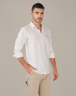 White Textured Polyester Viscose Regular Fit Shirt